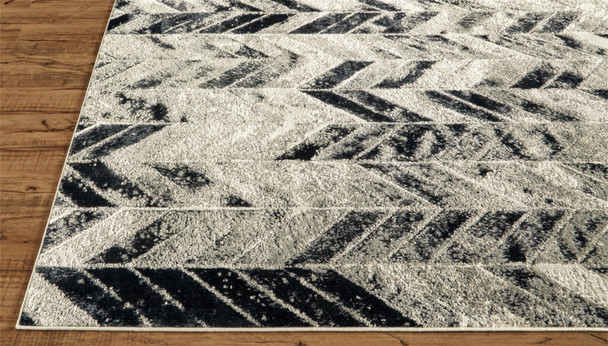 9' X 12' Gray And Black Chevron Area Rug