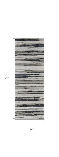 8' Black And Silver Abstract Distressed Runner Rug