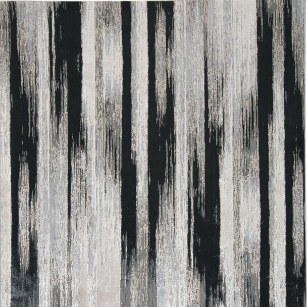 7' X 10' Black Silver and Gray Abstract Power Loom Area Rug
