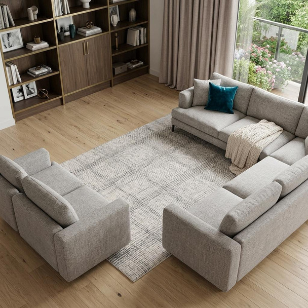 9' X 12' Ivory And Gray Wool Plaid Tufted Handmade Stain Resistant Area Rug
