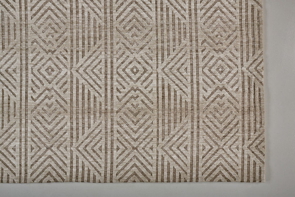 2' X 3' Tan Ivory And Brown Geometric Stain Resistant Area Rug