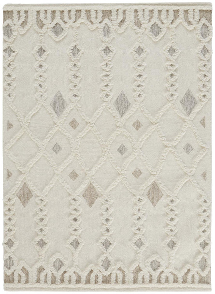 12' X 15' Ivory Tan And Silver Wool Geometric Tufted Handmade Area Rug