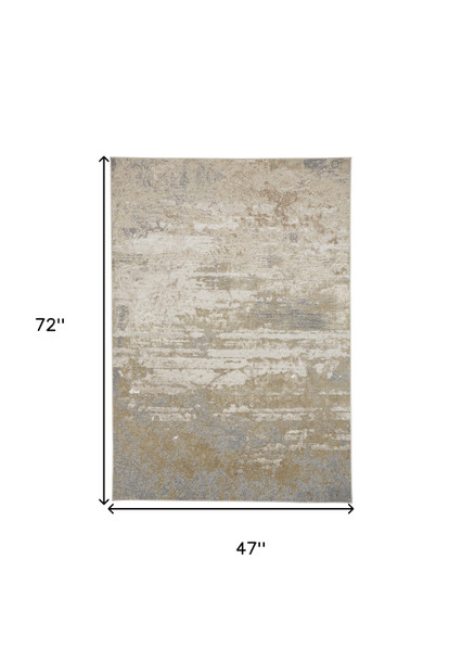 4' X 6' Ivory Gold And Gray Abstract Area Rug
