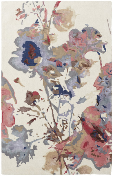 2' X 3' Ivory and Blue Wool Floral Hand Tufted Area Rug