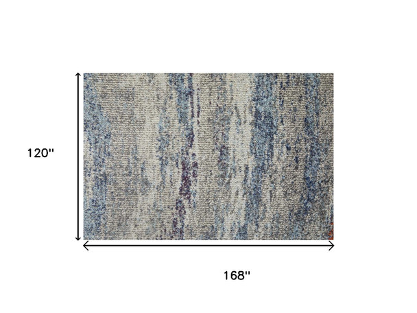 10' X 14' Blue Gray And Orange Abstract Power Loom Stain Resistant Area Rug