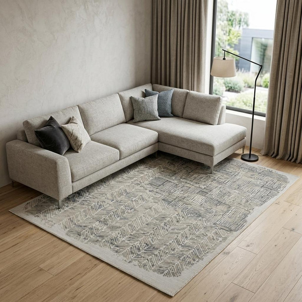 8' X 10' Green Blue And Ivory Abstract Hand Woven Area Rug