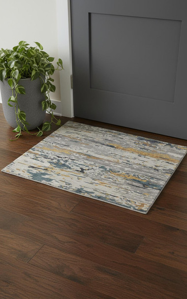 2' X 3' Gray Yellow And Blue Wool Abstract Tufted Handmade Stain Resistant Area Rug