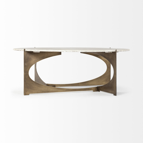 49" Round White Marble Top Gold And Metal Base Coffee Table