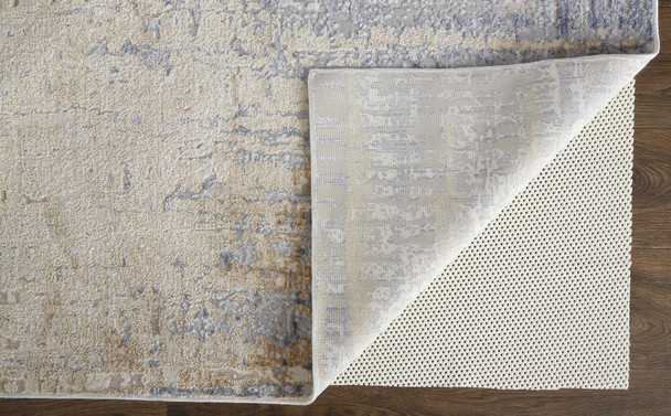 8' X 10' Tan And Blue Abstract Distressed Area Rug
