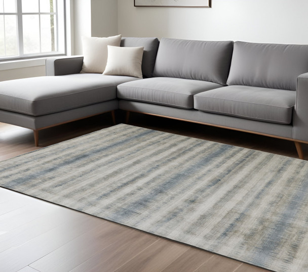 10' X 14' Gray Blue And Green Abstract Hand Woven Area Rug