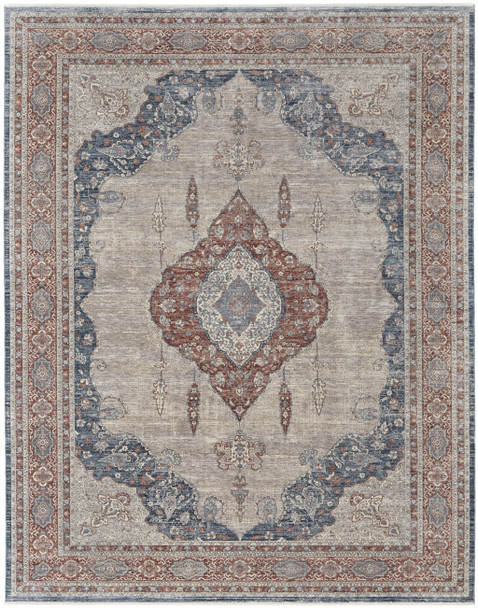 8' X 10' Gray Red And Blue Floral Area Rug
