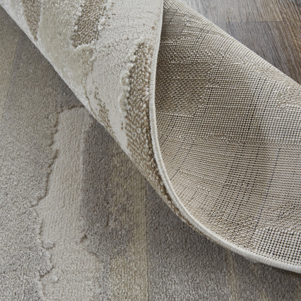 8' Brown Ivory And Tan Abstract Distressed Runner Rug