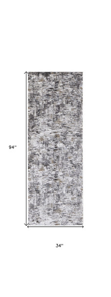 8' Gray Ivory And Brown Abstract Distressed Runner Rug
