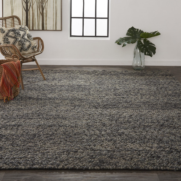 10' X 13' Gray And Black Wool Abstract Shag Hand Woven Area Rug