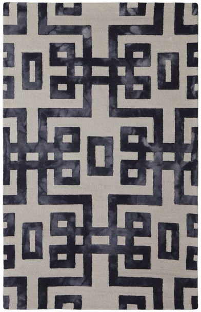 4' X 6' Ivory And Black Wool Geometric Hand Tufted Area Rug