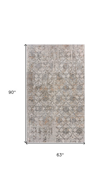 5' X 8' Cream Abstract Distressed Area Rug