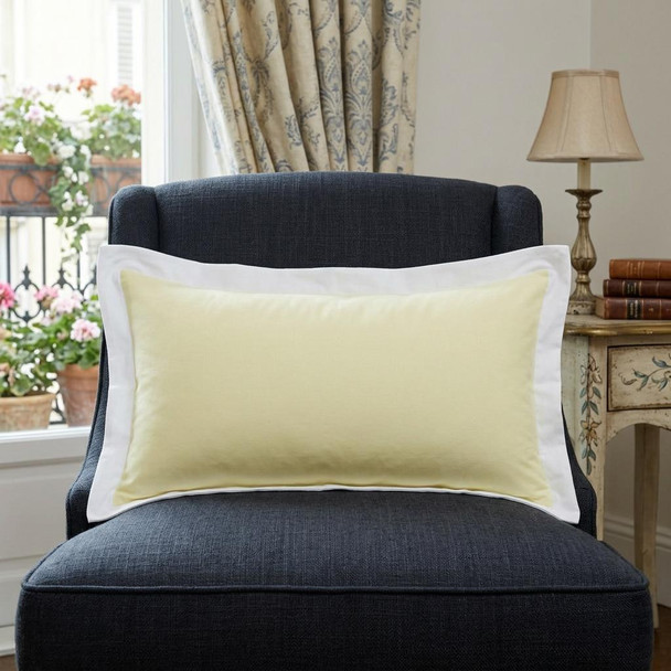 14" X 36" Light Yellow And White 100% Cotton Geometric Zippered Pillow