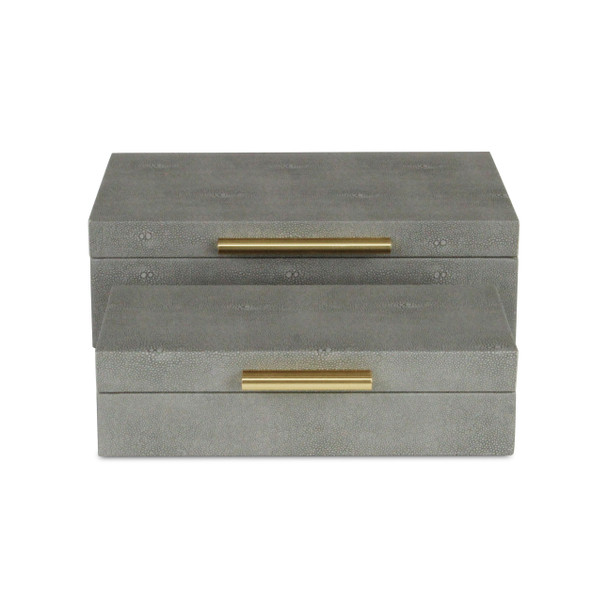 12" Set Of Two Gray Solid Wood Jewelry Box With Decorative Hardware