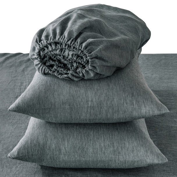 Four Piece Slate Gray Linen Sheet Set