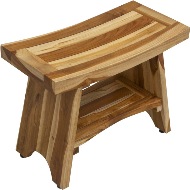 24" Natural Teak Rectangular Shower Bench With Shelf