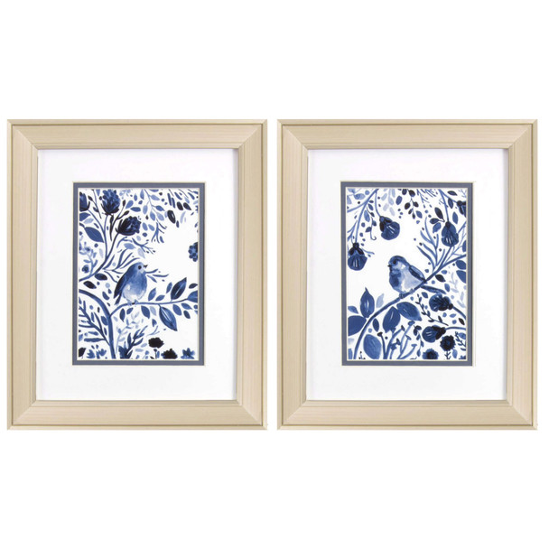 Set Of Two Indigo Song Gold Framed Print Wall Art