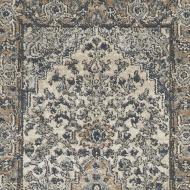 12' Gray and Ivory Medallion Power Loom Runner Rug