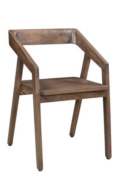 Dark Brown Solid Wood Open Back Dining Arm Chair