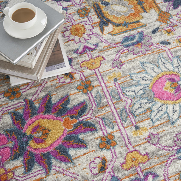 9' X 12' Gray Floral Power Loom Area Rug