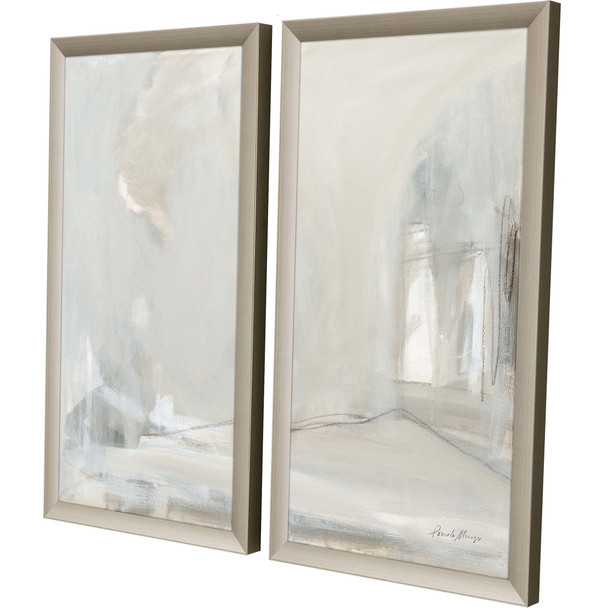 Set Of Two Delicate Gray Silver Framed Print Wall Art