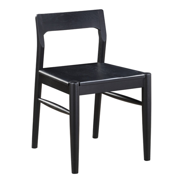 Set of Two Black Solid Wood Open Back Dining Side Chairs