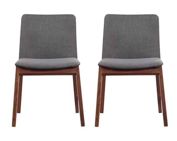 Set of Two Gray and Brown Fabric Dining Side Chairs