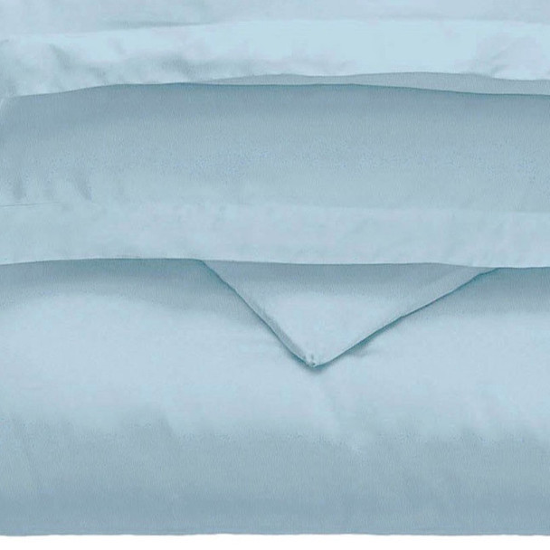 Light Blue King Cotton Blend Washable Duvet Cover Set With Two Shams