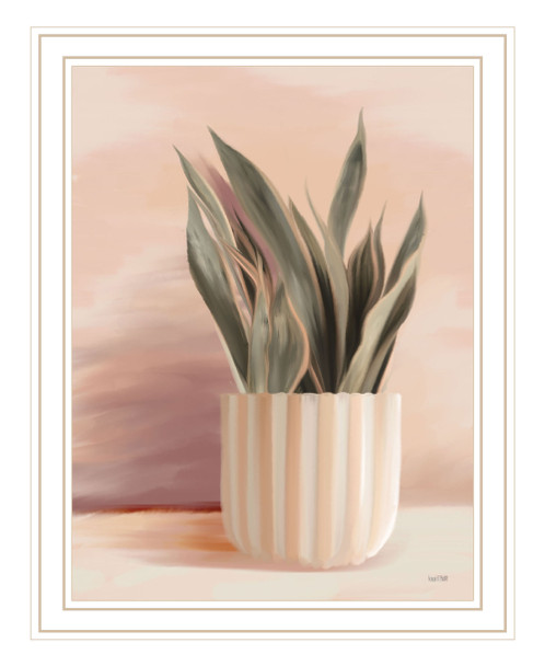 Striped Bohemian Plant White Framed Print Wall Art