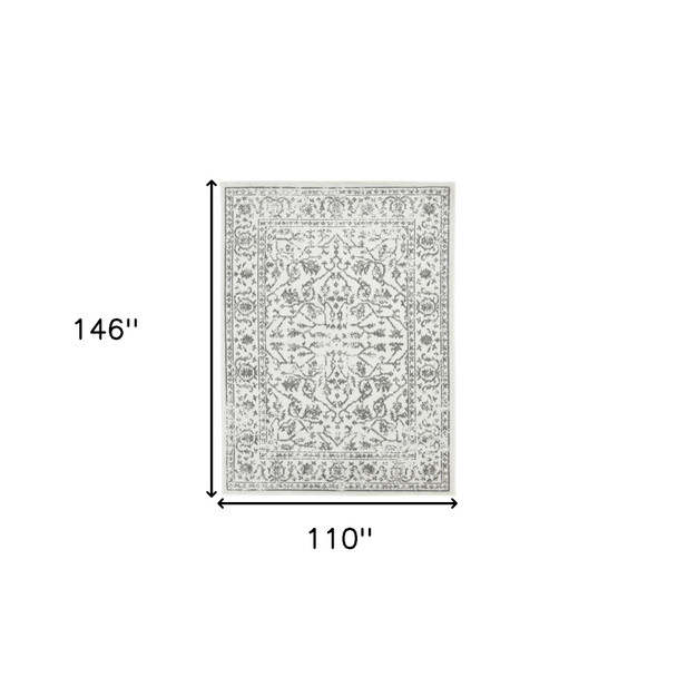 9' X 12' Ivory And Gray Floral Area Rug