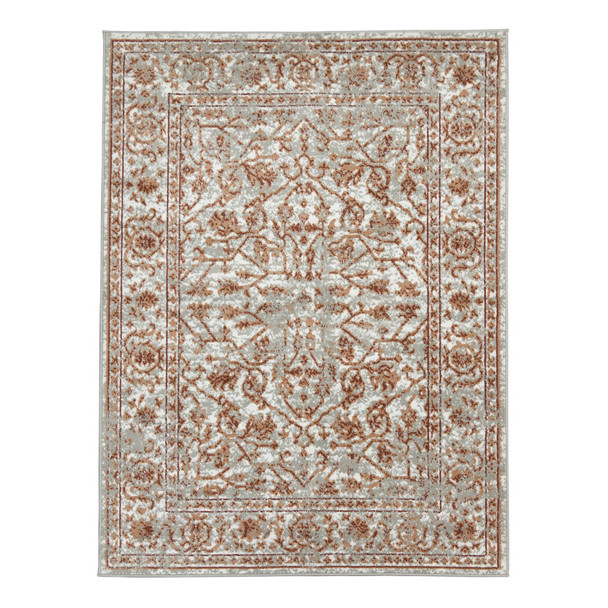 2' X 3' Ivory Gray And Rust Floral Area Rug