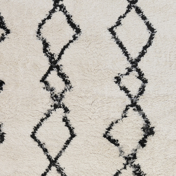 8' X 12' Black and Ivory Geometric Shag Area Rug