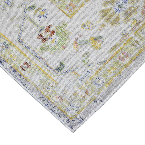 8' Ivory Blue And Green Floral Runner Rug