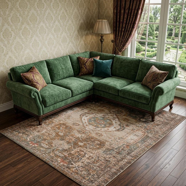 7' X 9' Beige Gray and Taupe Medallion Power Loom Area Rug