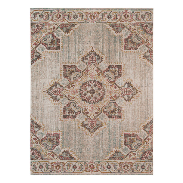 6' X 8' Beige Rust And Teal Medallion Area Rug