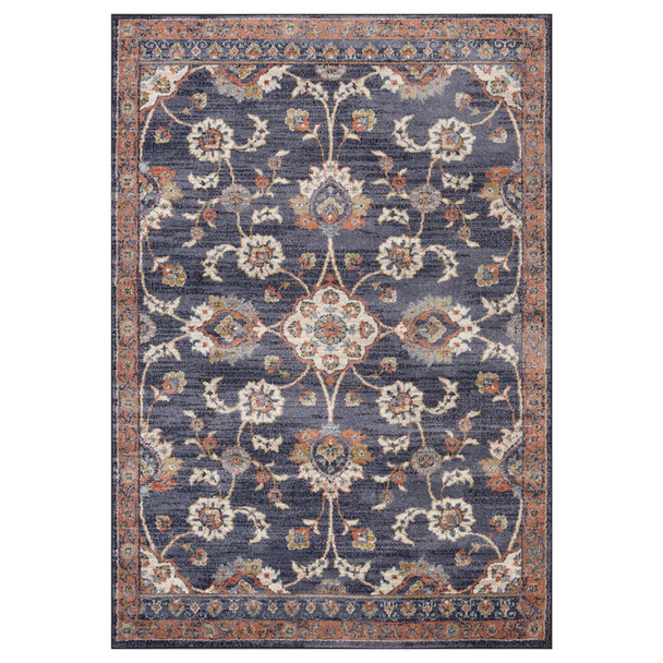 8' X 10' Ivory Orange And Dark Gray Floral Area Rug