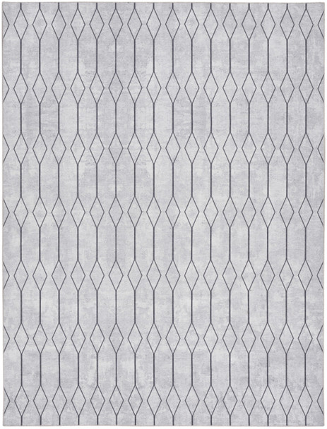 9' X 12' Ivory and Gray Geometric Power Loom Washable Area Rug
