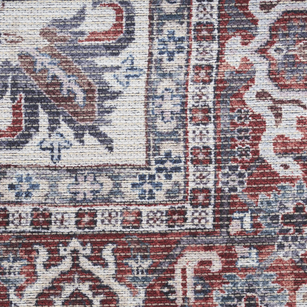 9' X 12' Red and Ivory Floral Power Loom Distressed Washable Area Rug