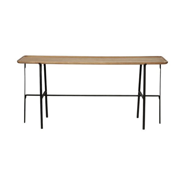 60" Brown and Black Solid Wood and Metal Trestle Console Table