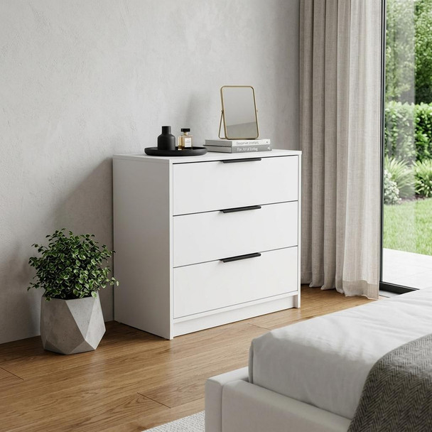 28" White Wood Three Drawer Dresser