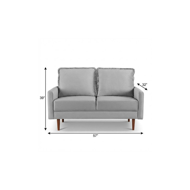 57" Gray And Dark Brown Velvet Loveseat