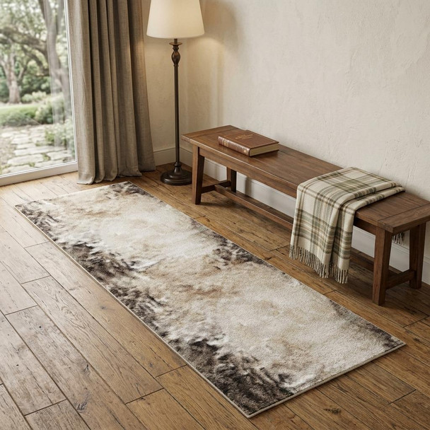 6' Beige And Gray Medallion Distressed Runner Rug