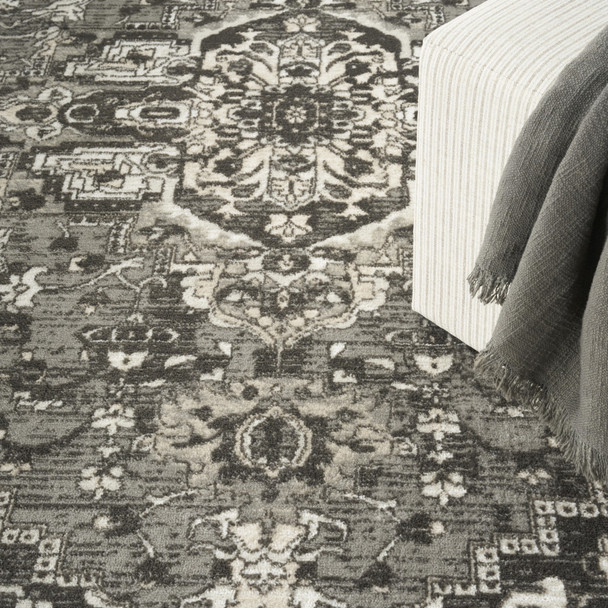 8' X 10' Gray and Ivory Medallion Power Loom Distressed Area Rug