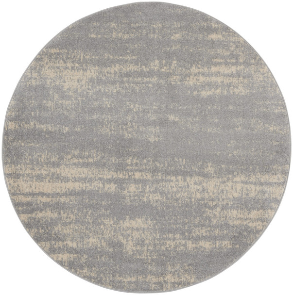 4' Gray And Beige Round Abstract Indoor Outdoor Area Rug