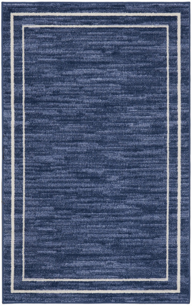 2' X 4' Navy Blue And Ivory Indoor Outdoor Area Rug