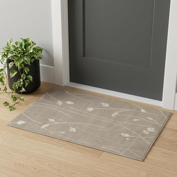 2' X 4' Beige and Ivory Floral Power Loom Area Rug